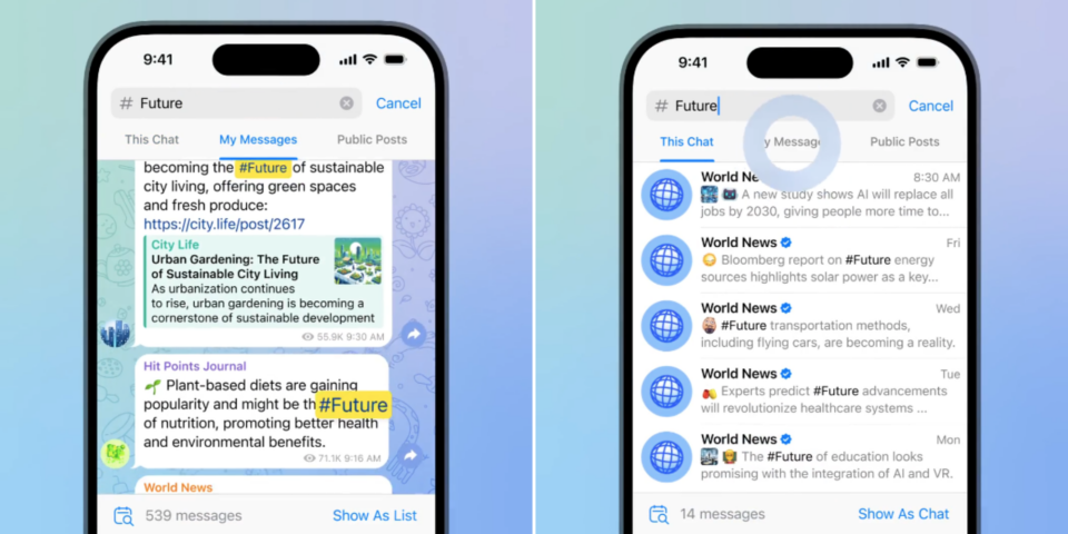 Вийшло травневе оновлення Telegram із глобальним пошуком по хештегах