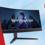 Вигляд зігнутого геймерського монітора Predator X34 V3: широкий екран з Mini-LED